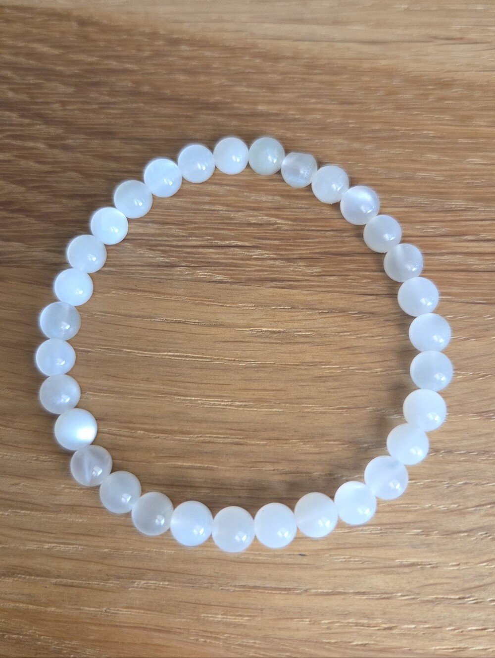 White Moonstone Beaded Stretch Bracelet  | Handmade